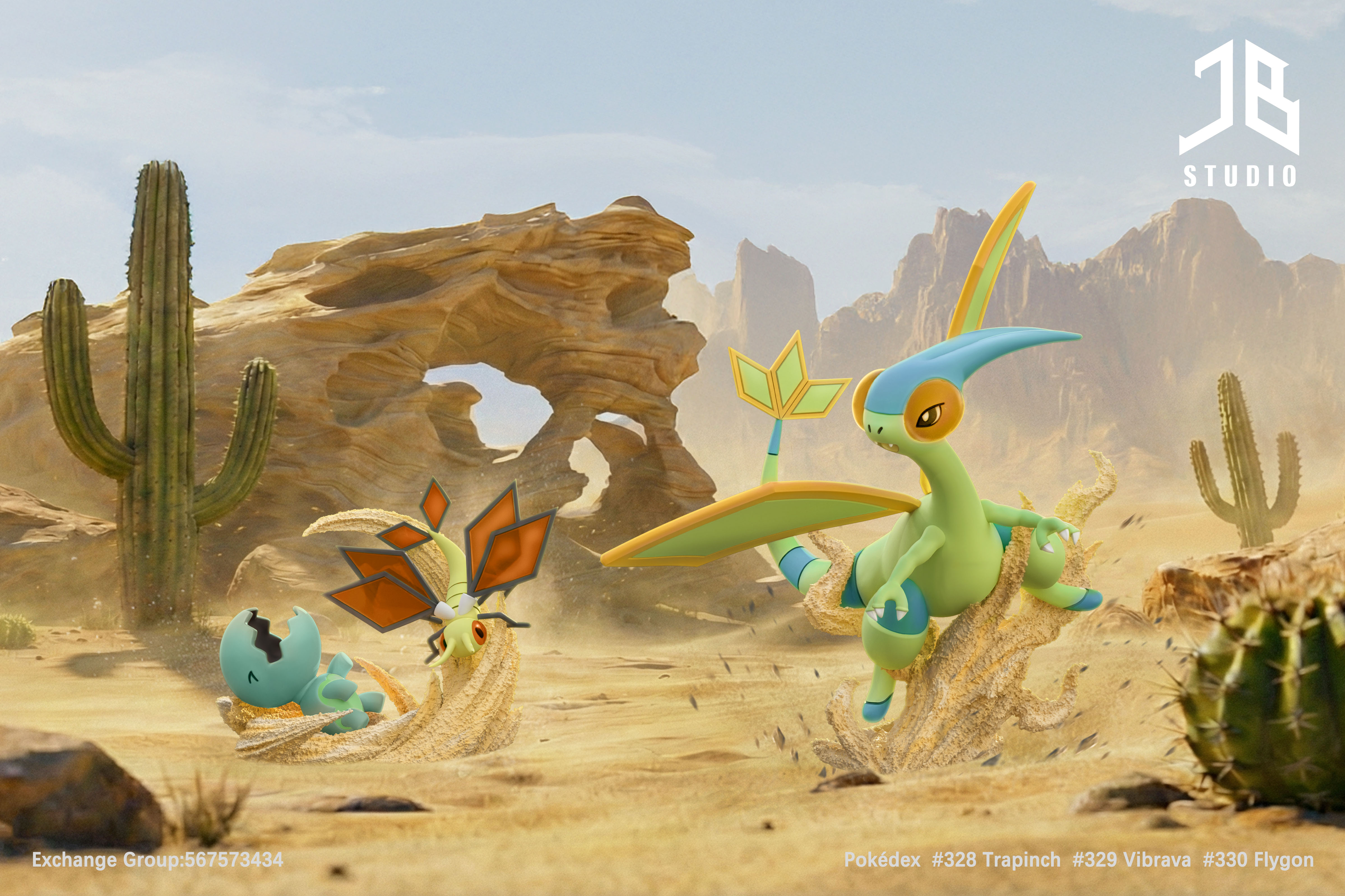 JB Studio - Pok&eacute;dex Series Evolution Set #328 Trapinch X #329 Vibrava X #330 Flygon Pok&eacute;mon-