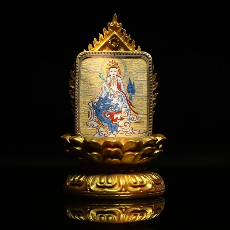 Thangka Buddha Hand-Painted Gold Wisdom and Enlightenment Manjushri Square Thangka
