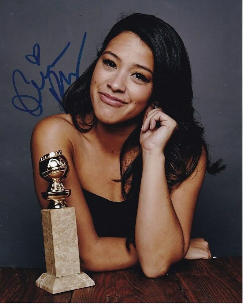 Gina rodriguez signed autographed jane the virgin golden globe award Photo Poster painting