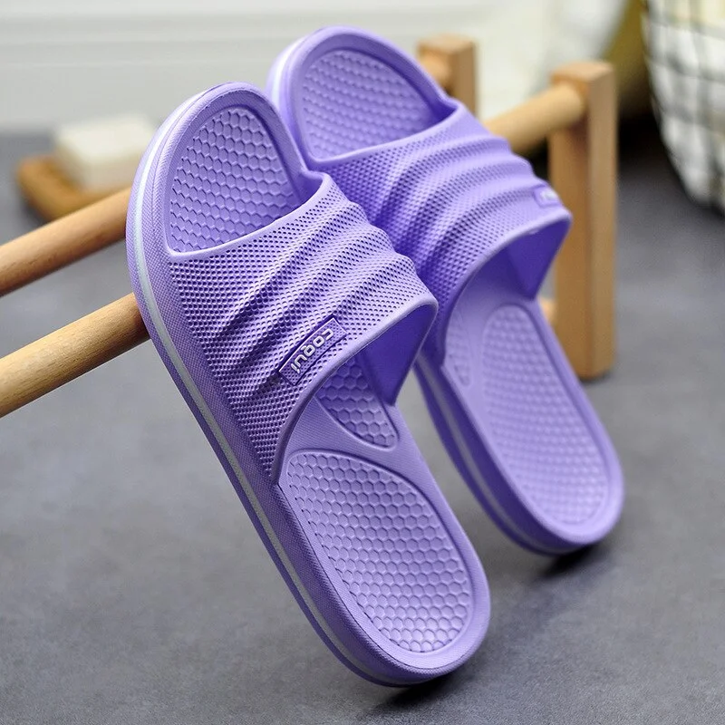 2021 Slippers for Women Floor Antiskid Summer Home Slippers Flat Bathing Indoor Stripe Slides Bathroom Non-slip Unisex Slippers