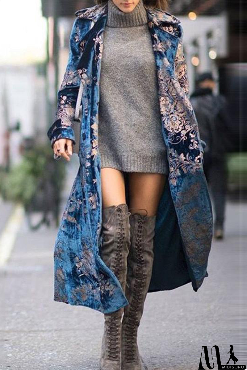 MidiSono - Casual British Style Print Cardigan Collar Outerwear