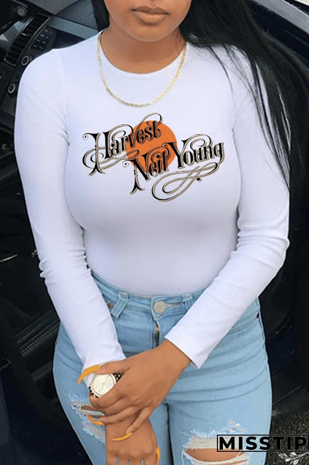 Navy Blue Casual Street Print Patchwork Letter O Neck Tops