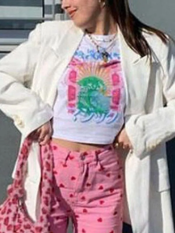 Brownm Dragon Print Crop Top