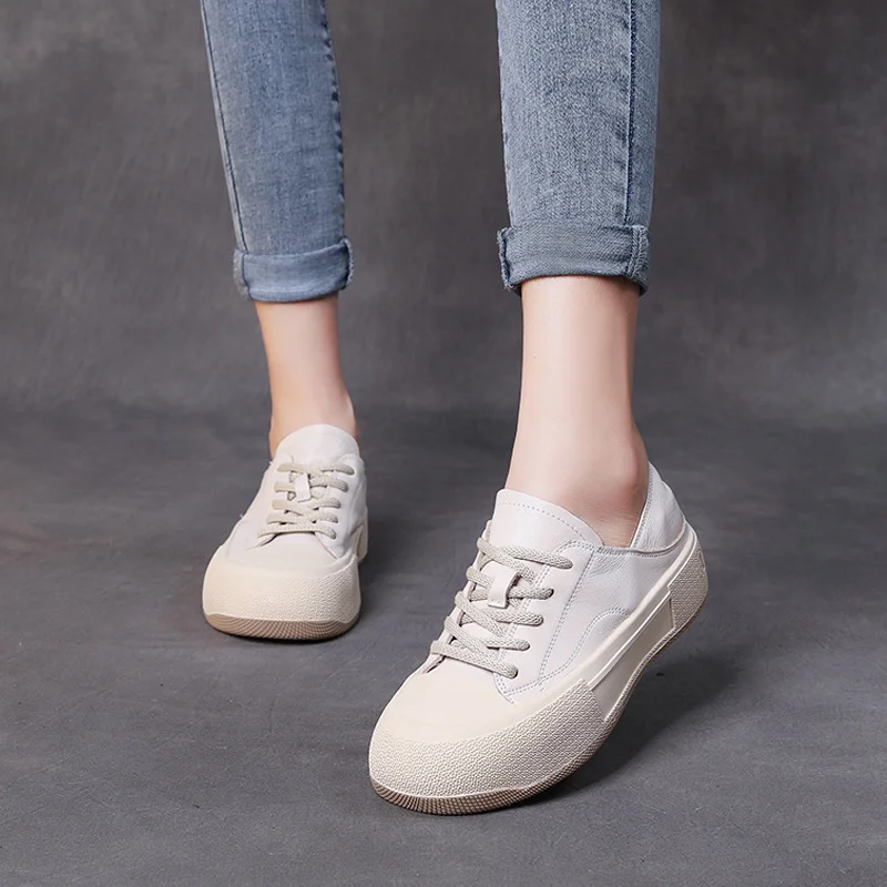 Yyvonne Layer Of Cowhide Shoes Women's Spring And Autumn Casual Women's Shoes Commuting Small White Shoes Korean Leather Single Shoes Korean Version Of The Trendy Shoes