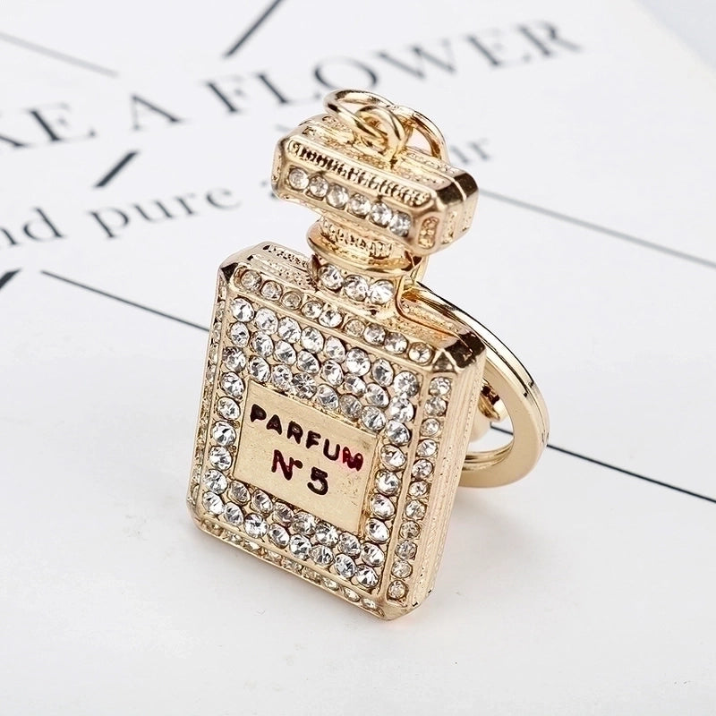 Fashion Perfume Bottle Alloy Inlay Rhinestones Women’s Bag Pendant Keychain 1 Piece