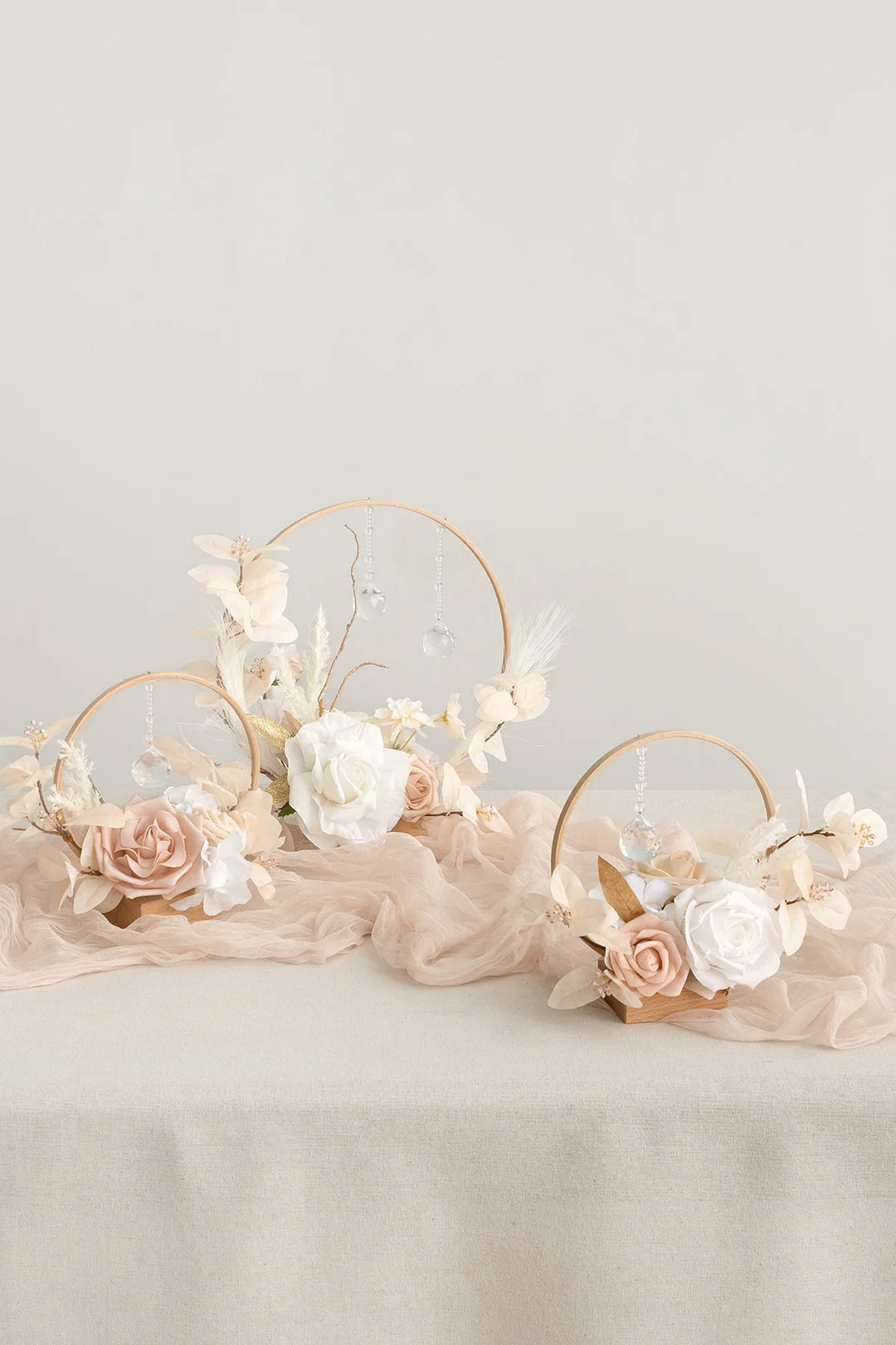 Wreath Hoop Centerpiece Set in White & Beige