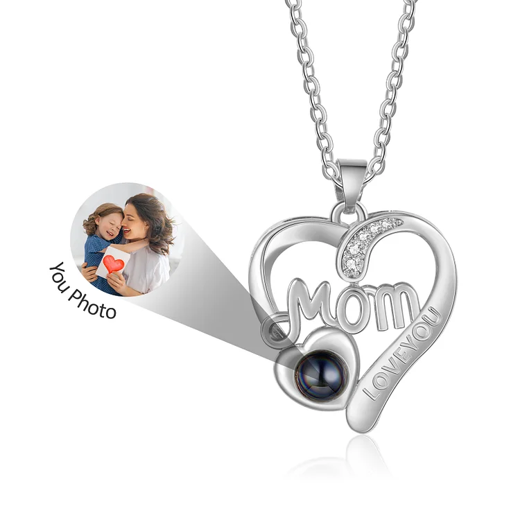 Personalized Mom Heart Projection Necklace Customized Photo Necklace for Her