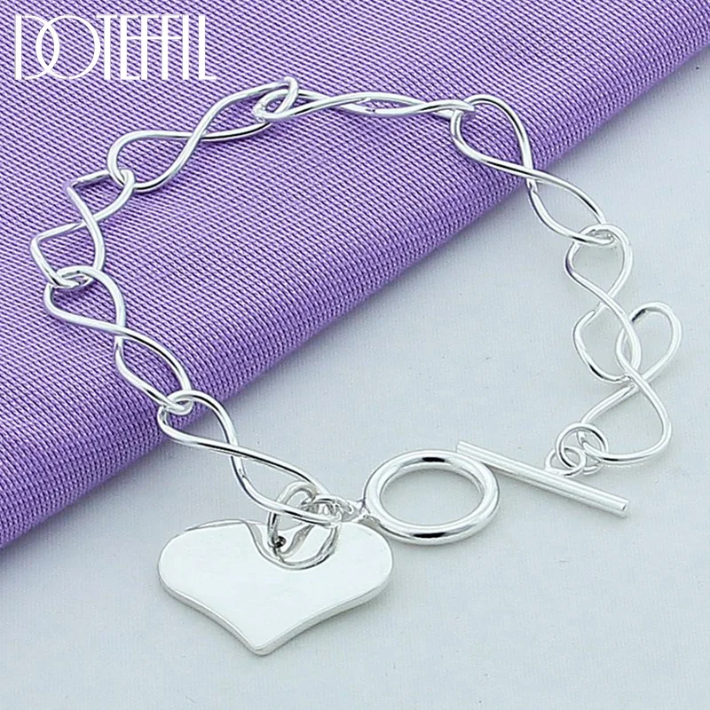 DOTEFFIL 925 Sterling Silver Love Heart Pendant Bracelet Chain For Woman Jewelry