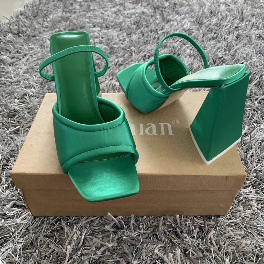 Fashion Triangle High Heels Summer Sandals Women 2022 Sexy Satin Soft Padded Party Shoes Woman Runway Back Strap Dress Sandals