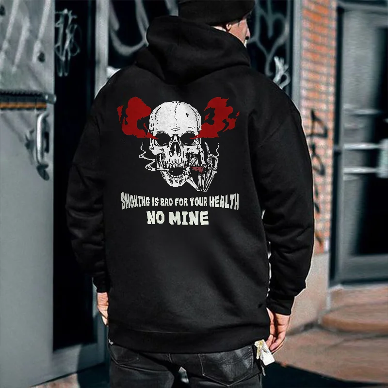 Smoking Is Bad For Your Health No Mine Skull Printed Men's Hoodie -  