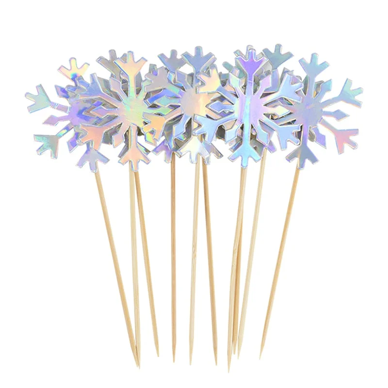 20pcs Ice Snowflake Cupcake Topper Christmas Kids Birthday Cake Toppers Baby Shower Wedding Party Cake Decoration Xmas Supplies
