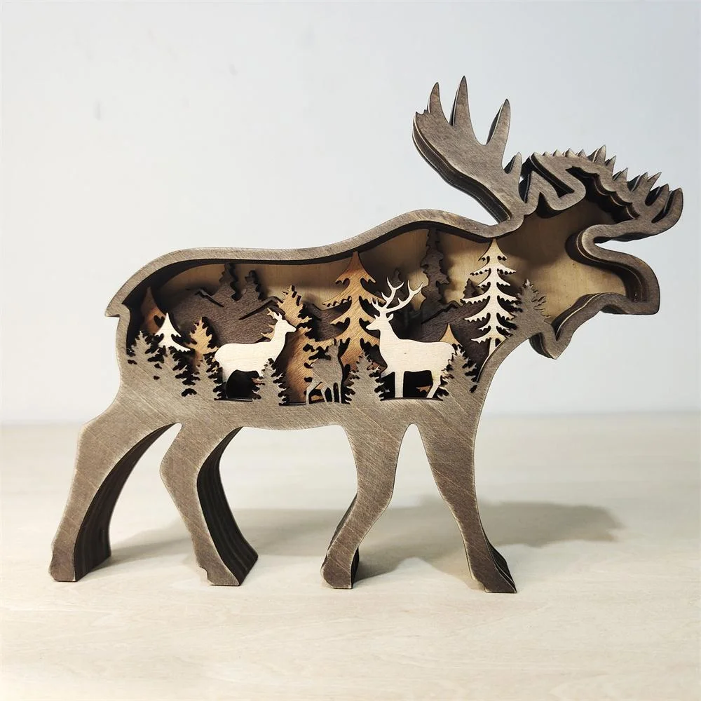 Purexcellent&trade; New creative home desktop wood carving deer crafts ornaments