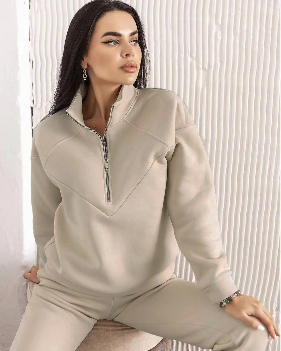 Nigikala Nigikala And Autumn 2023 Fashion Casual Hoodie Two Sets Of Long-Sleeved Solid Color Grip Velvet Feet Leisure Suit