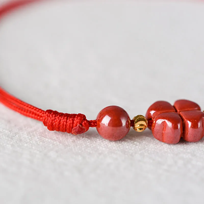 Four Leaf Clover Cinnabar Blessing Calm String Bracelet Anklet