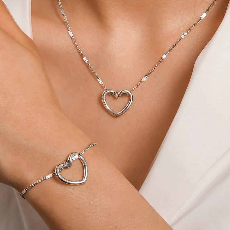 Minimalist Heart Shape 304 Stainless Steel Gold Plated Plating Hollow Out Jewelry Set