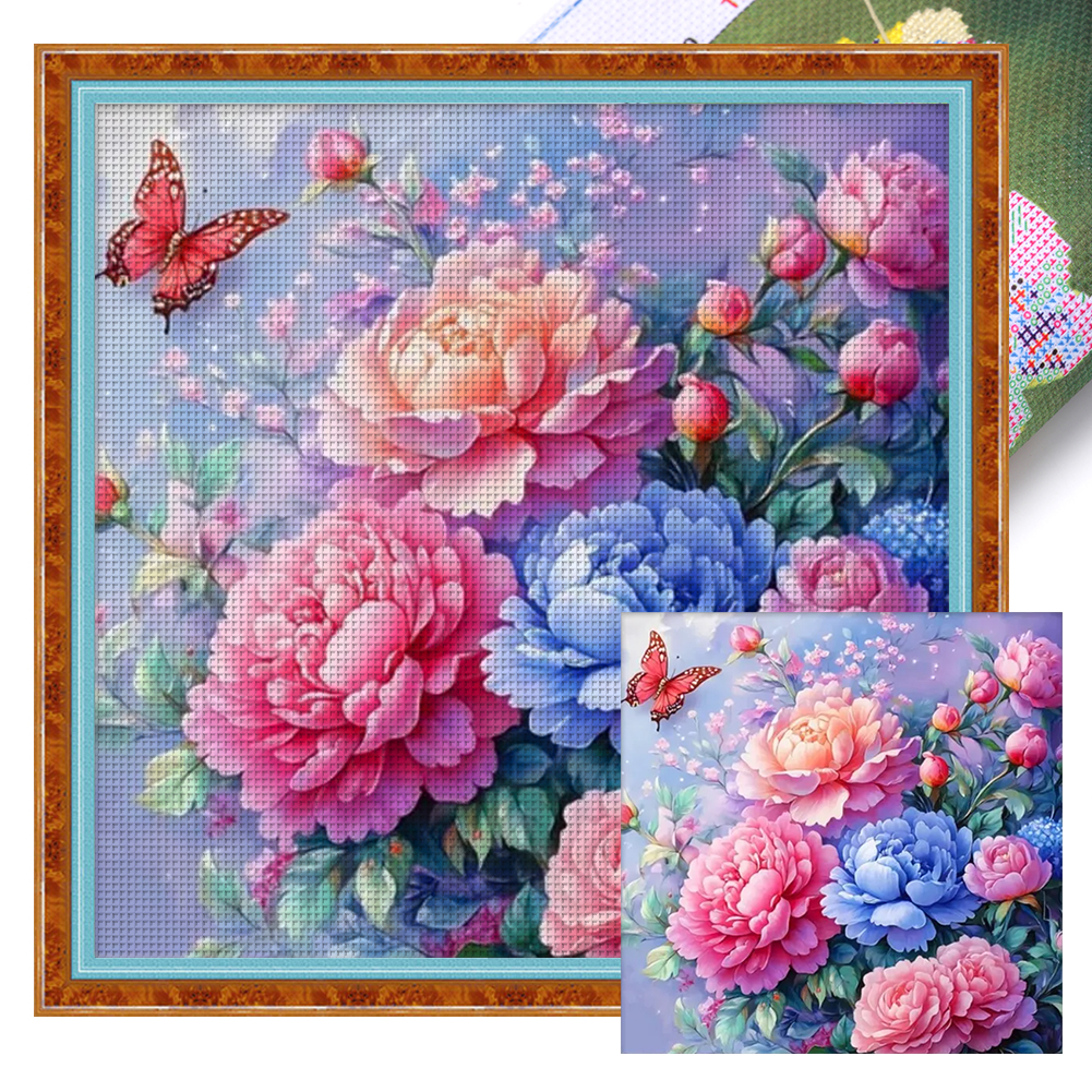 Peony Flowers Full 14CT Pre-stamped Canvas(50*50cm) Cross Stitch
