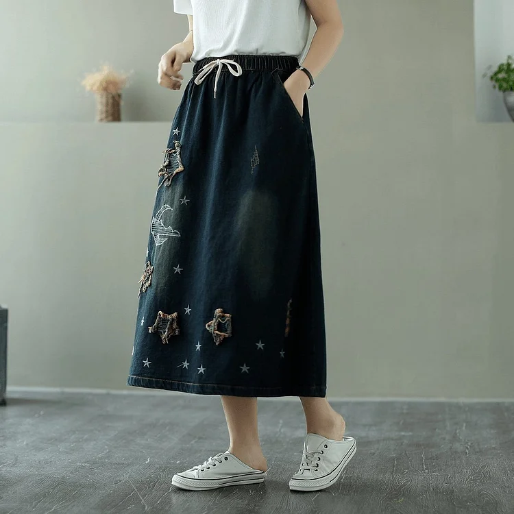 And Cozy Casual Wild Long Loose Denim Skirt