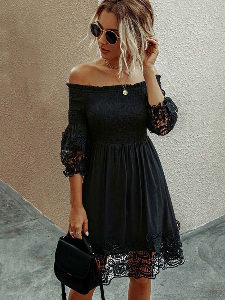 2022 Summer Off Shoulder Black Lace Dress Women Elegant Party Dress Midi A Line Backless Ruched Dresses Ladies - Life is Beautiful for You - SheChoic
