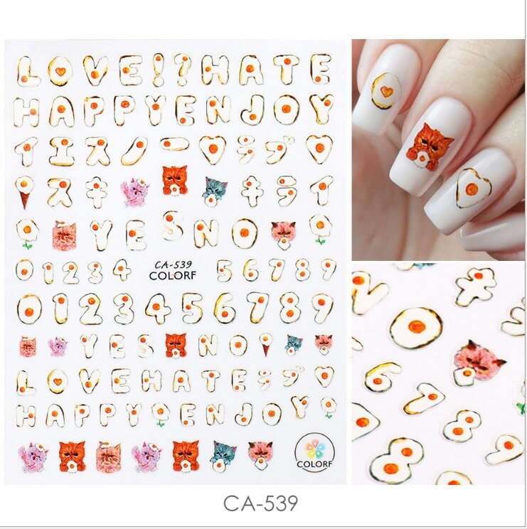 Nail Stickers Back Glue Colorful Characters Abstract Alphabet Graffiti Fruit Designs Nail Decal Decoration For Beauty Salons