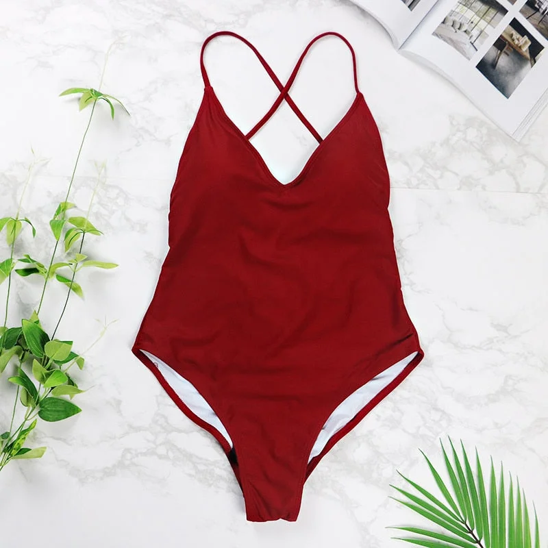 2021 women Swimwear Sexy high cut one piece swimsuit Backless swim suit Black White Red  thong Bathing suit female Monokini 2741