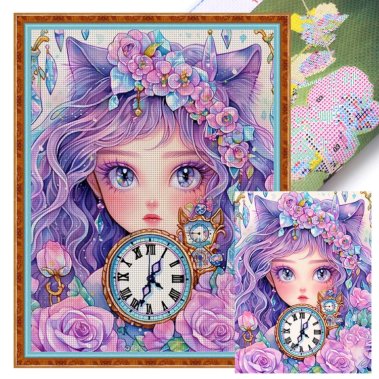Purple Rose Girl - Printed Cross Stitch 11CT 45*60CM