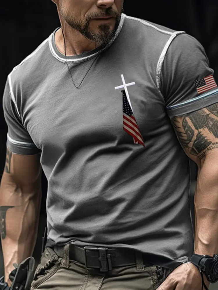 Men's Flag Cross Print T-shirt