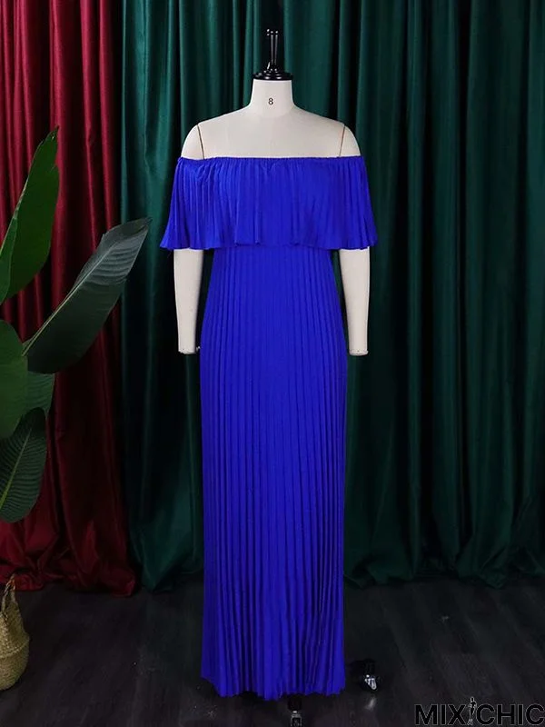 Wrap Pleated Solid Color Off-The-Shoulder Evening Dresses