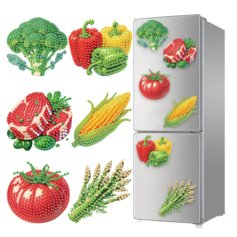 6Pcs Acrylic Vegetables Diamond Art Fridge Magnet for Car Mailbox Decor