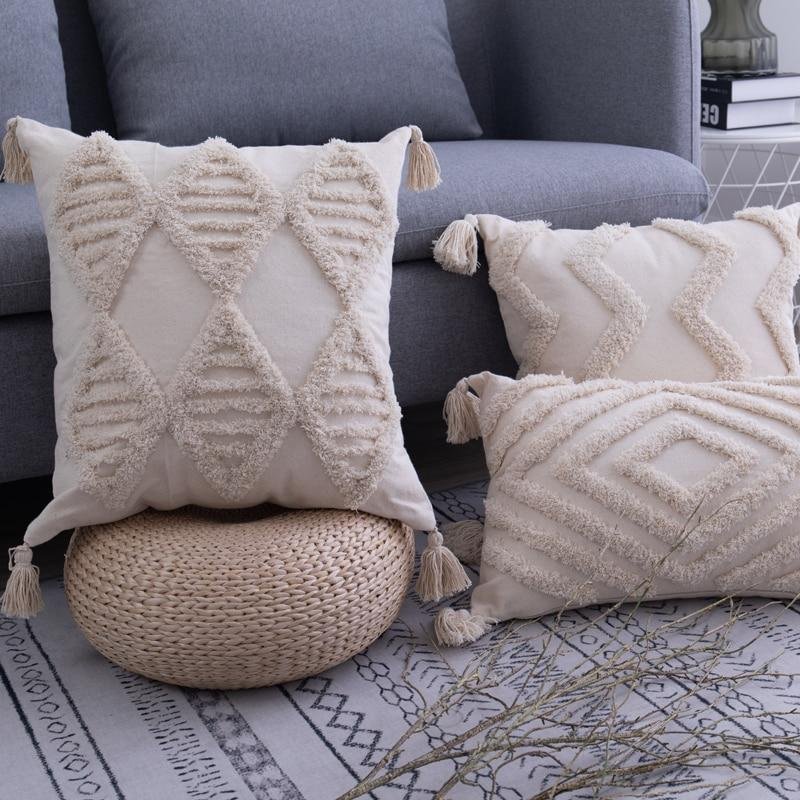 Cushion Cover Beige Handmade Square Home Decoration
