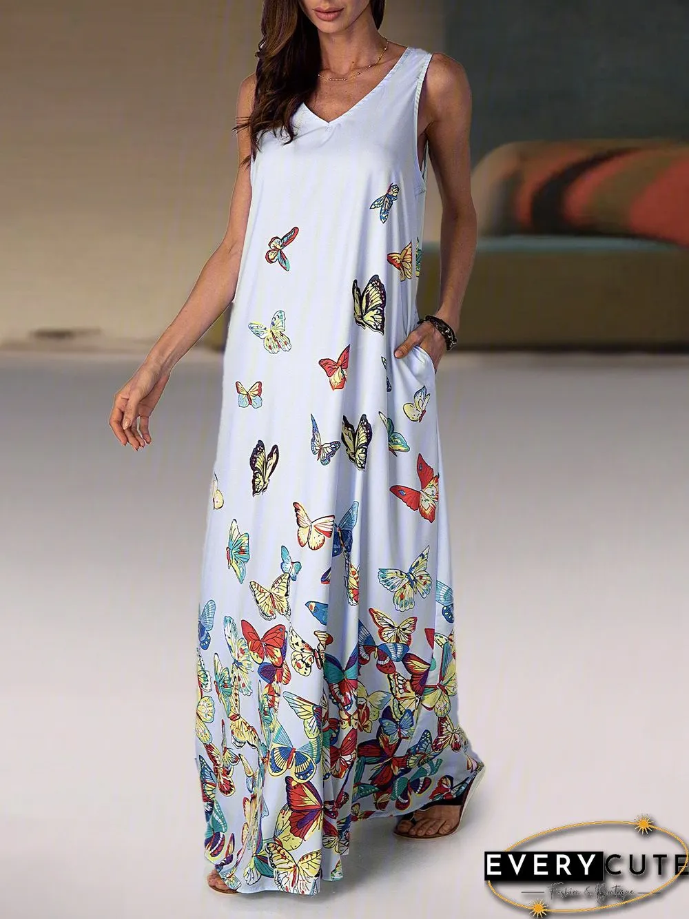 Casual Cotton-Blend V Neck Weaving Dress