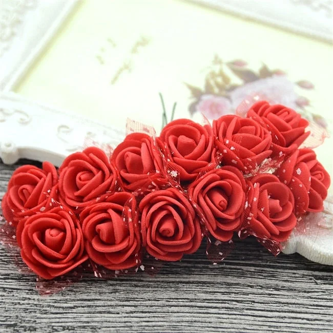 144PCS 2CM Mini Artificial Flower Bubble Rose Bouquet Wedding Home Party Decoration Craft Garland Accessories Fake Flower