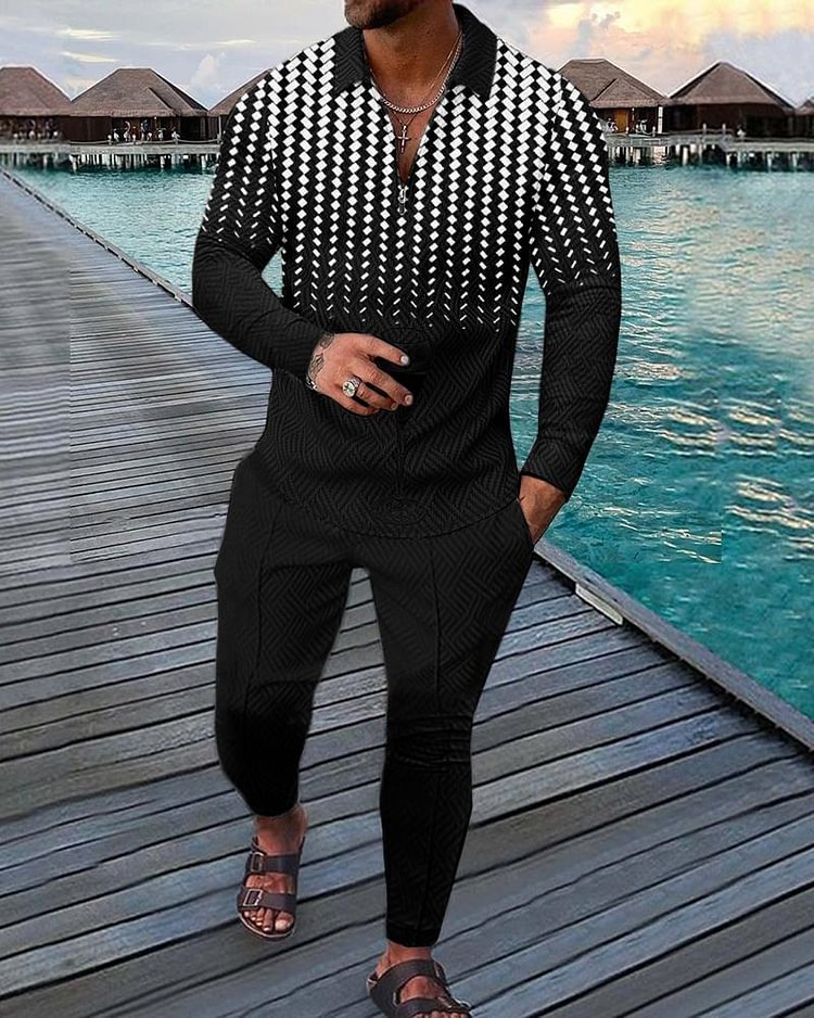 Men's Casual Long Sleeve Polo Suit-081210