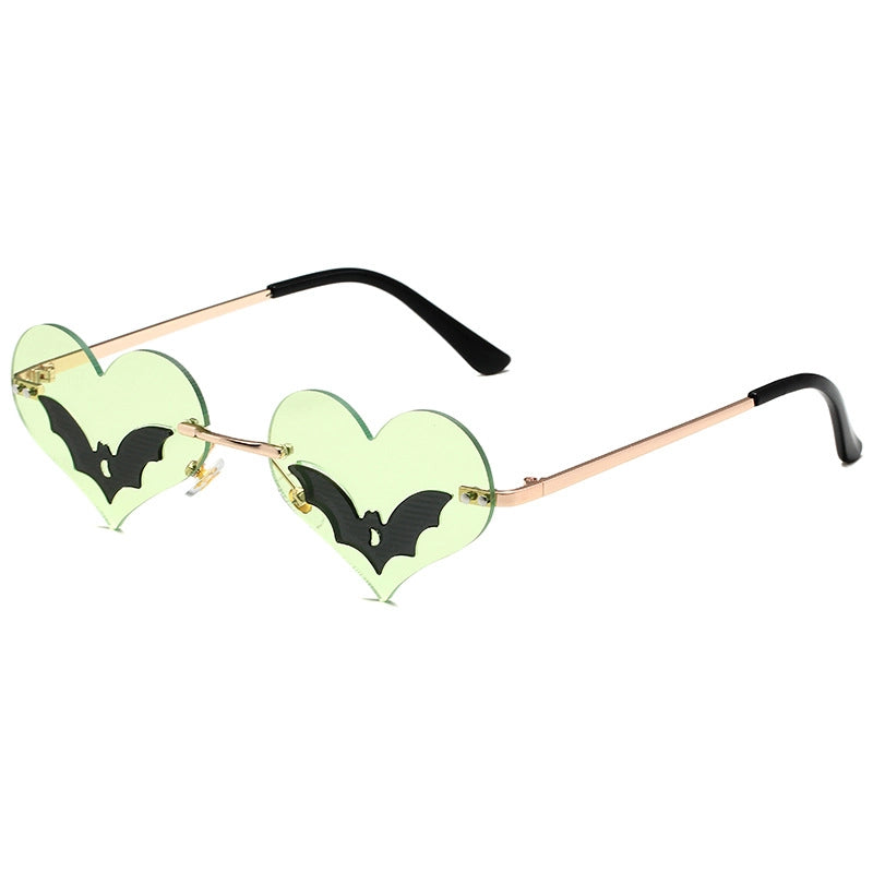 Streetwear Heart Shape Bat Pc Special-Shaped Mirror Frameless Glasses