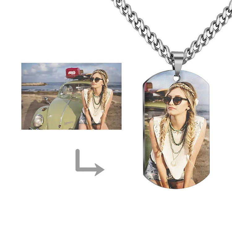 Photo Engraved sound wave Tag Necklace 