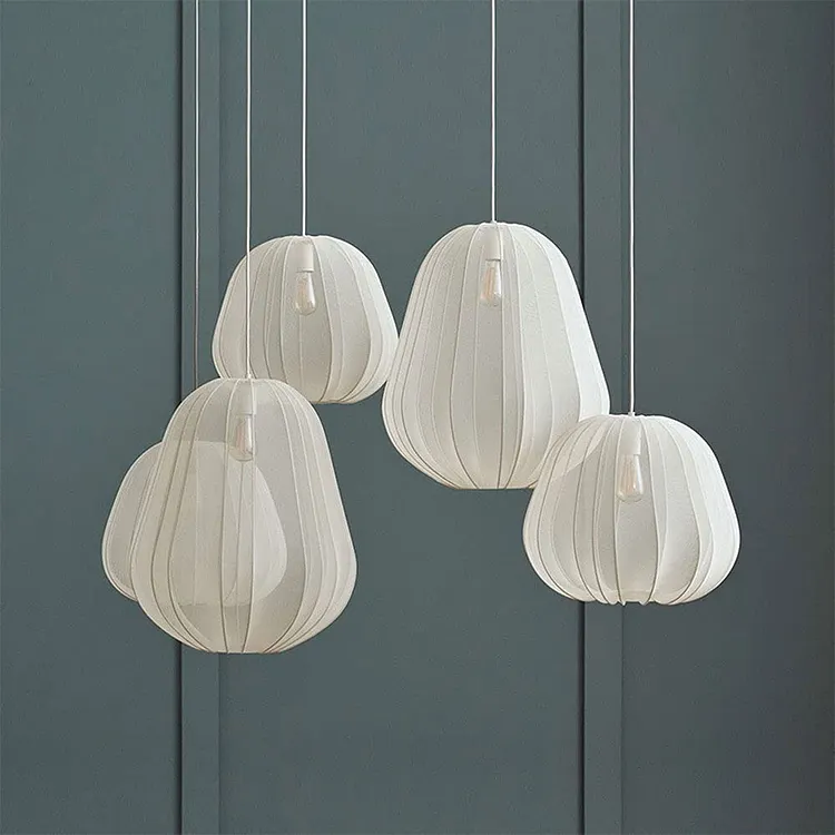 Nordic Gray Blue/Beige Fabric Shade Pendant Lamp