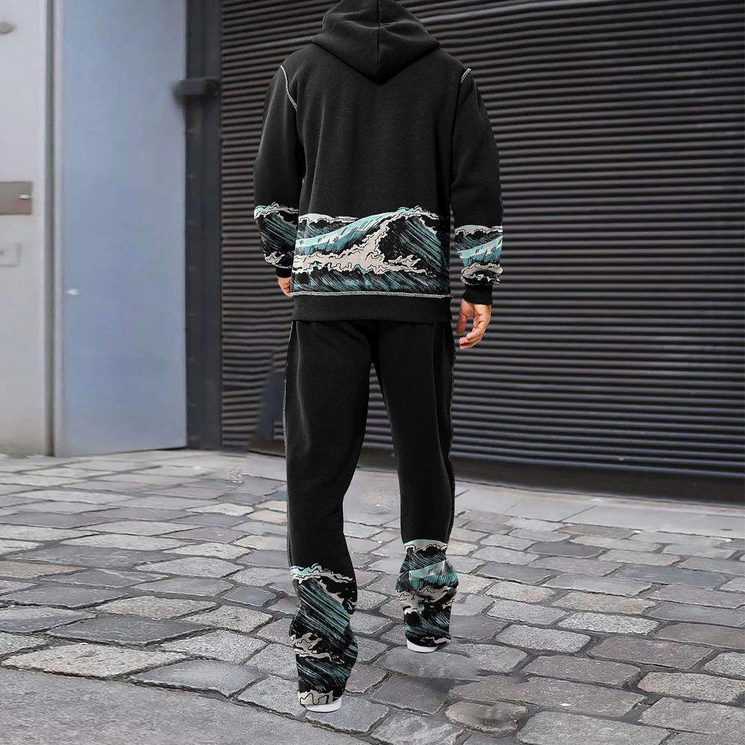 Retro Fashion Casual Art Hoodie Pants Set