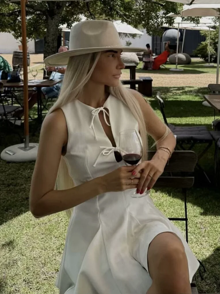 Nigikala Nigikala Summer Fashion Temperament Wide Swing Bow Trim Sleeveless Dress Dress Woman B888