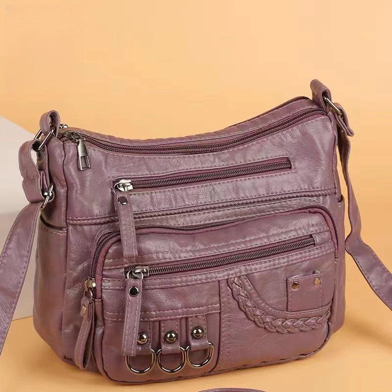 New Women’s Bag Fashion Mom Bag Large Capacity Shoulder Messenger Bag Soft Leather Backpack