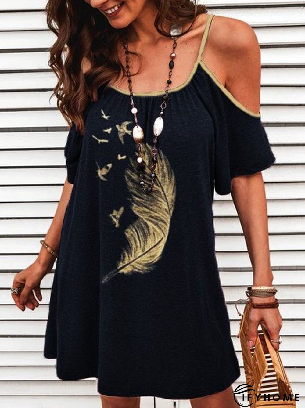 Short Sleeve Square Neck A-Line Sweet Knitting Dress | IFYHOME