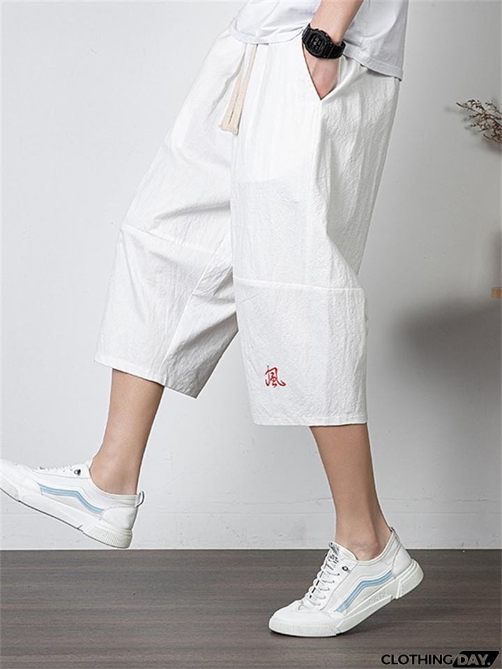 Men's Simple Casual Plus Size Linen Cropped Pants