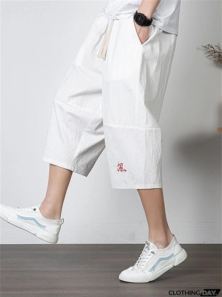 Men's Simple Casual Plus Size Linen Cropped Pants