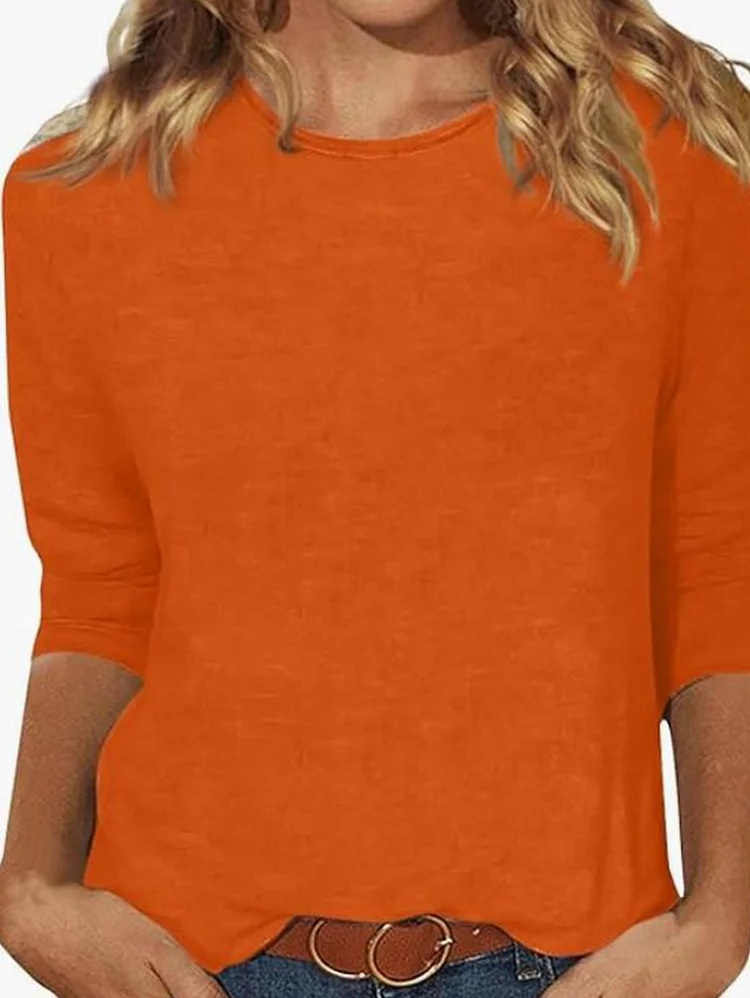Basic Crew Neck Solid Color Long Sleeve Blouses