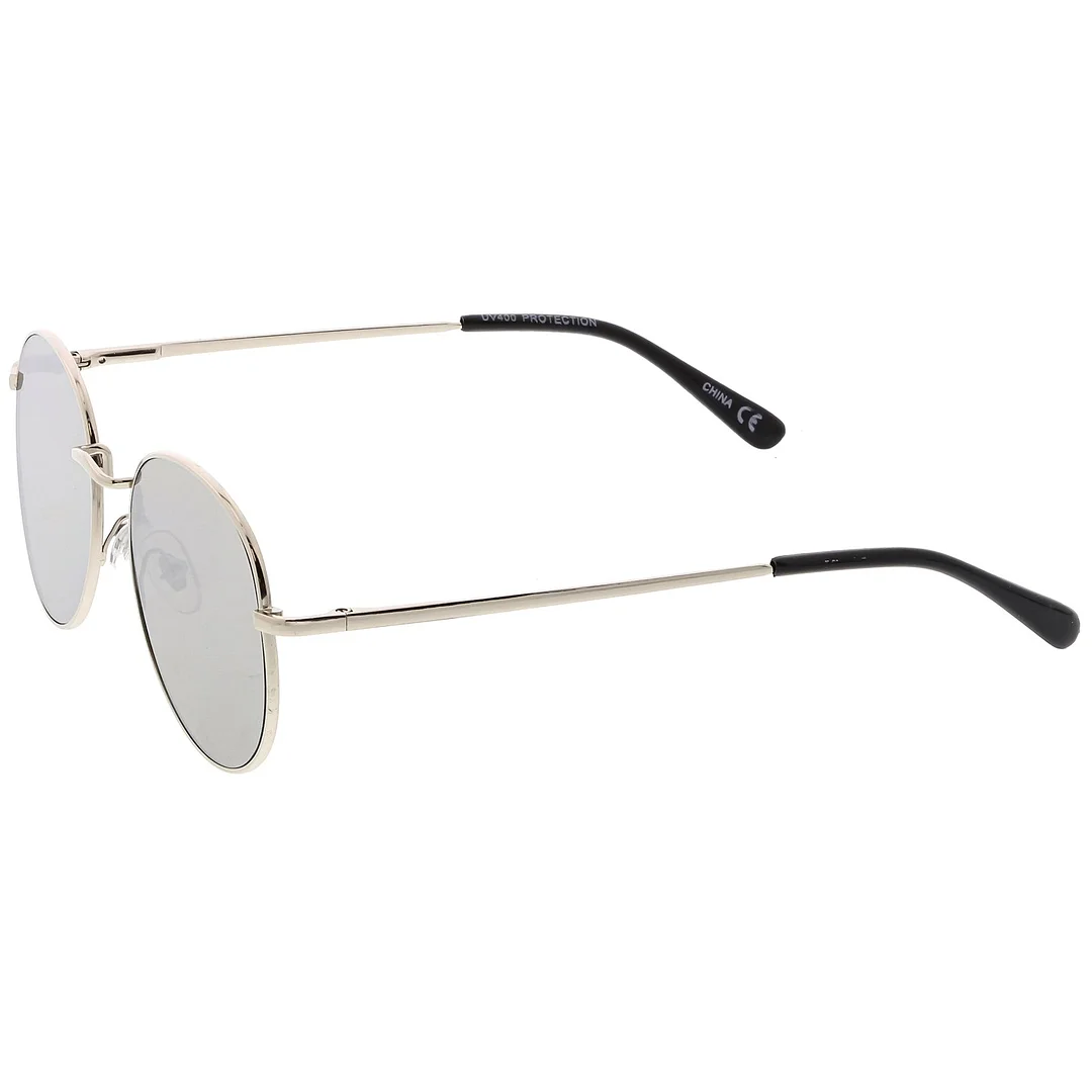 Classic Slim Metal Round glasses With Color Mirrored Flat Lens 50mm
