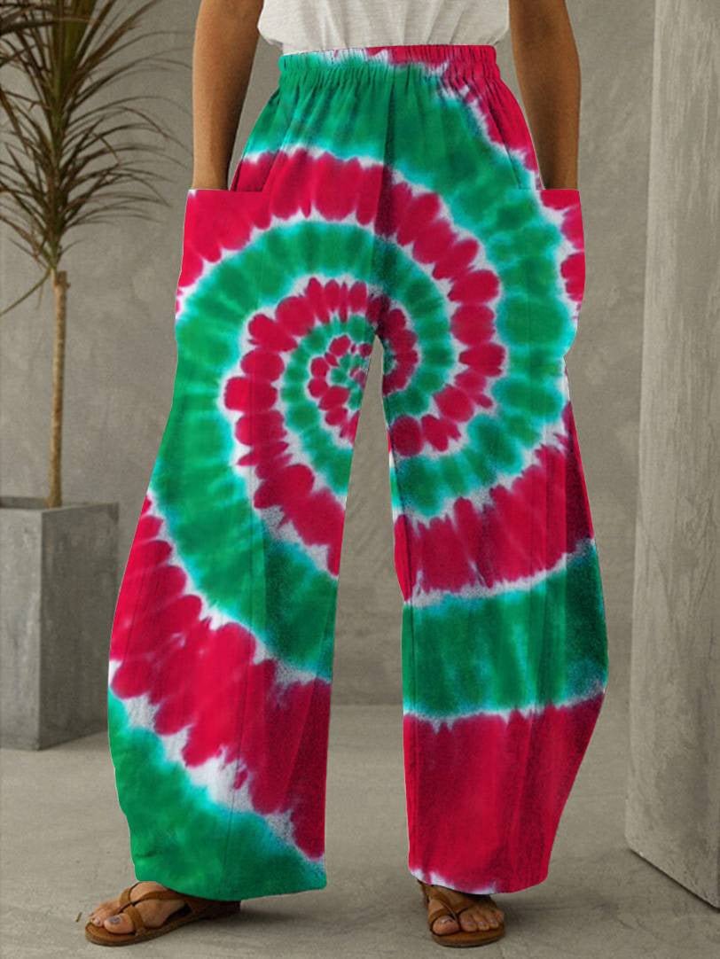 Christmas Green Spin Vintage Casual Loose Pants