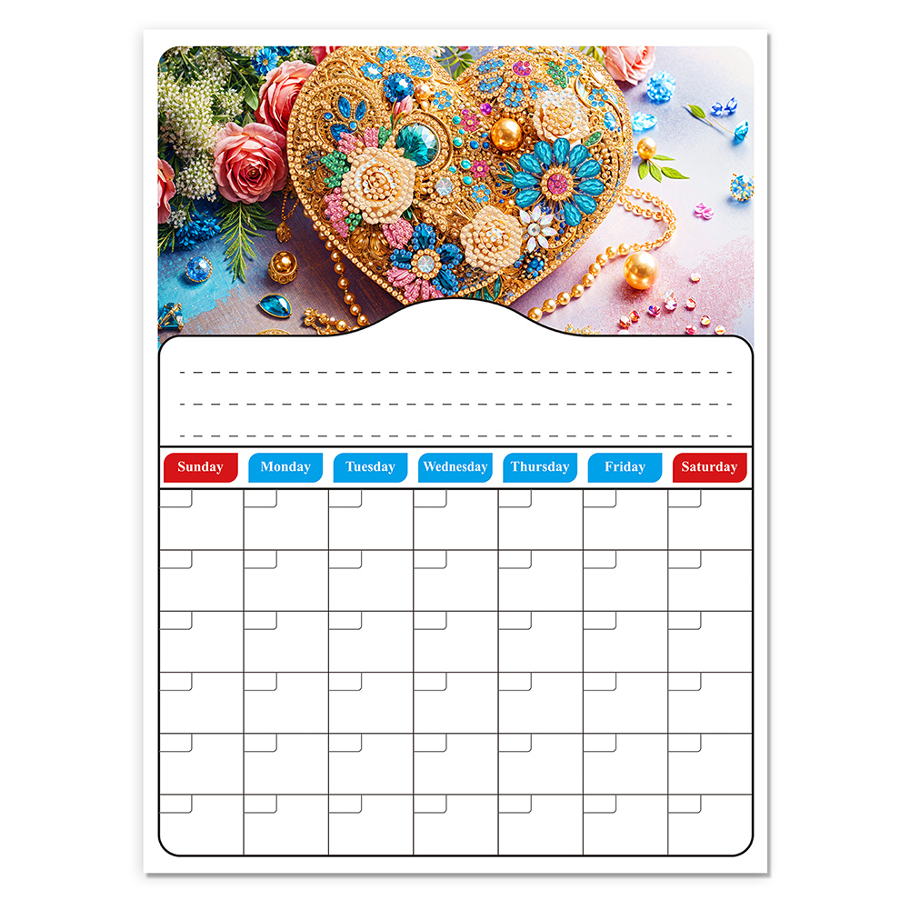 Special Shaped Gem Heart 5D DIY Diamond Painting Monthly Planner for Beginners