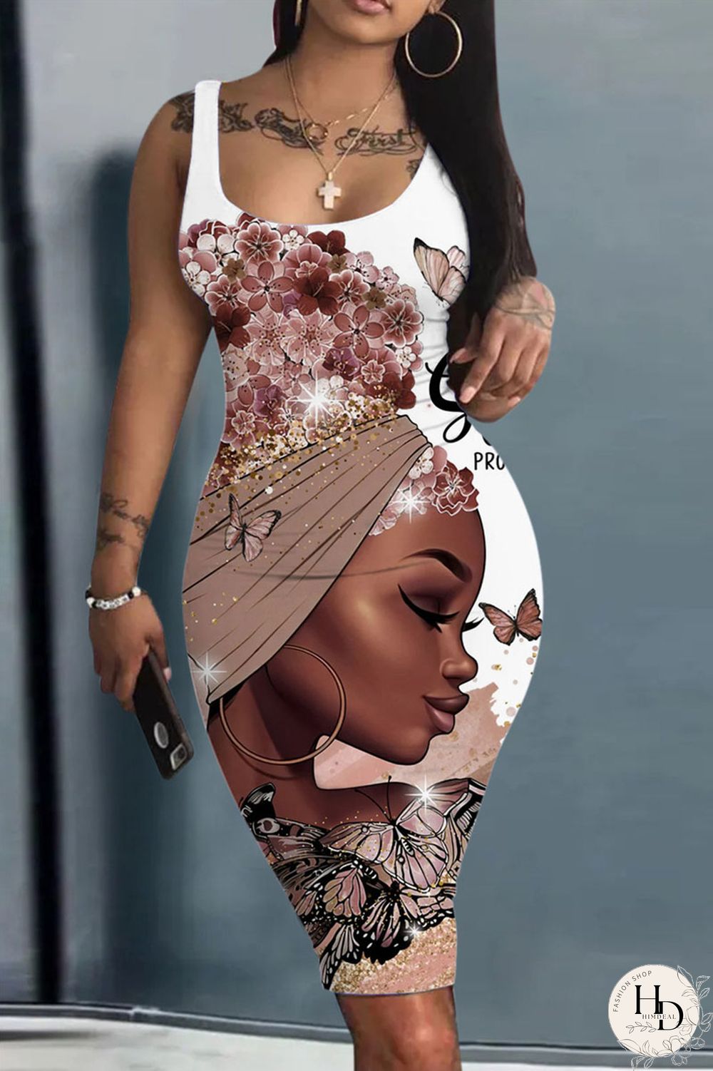 White Black Casual Print Patchwork U Neck One Step Skirt Dresses