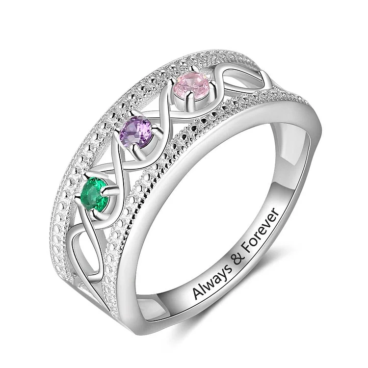 Mother Ring with 3 Birthstones Infinity Love Mom Rings Personalized Engraved Band Ring