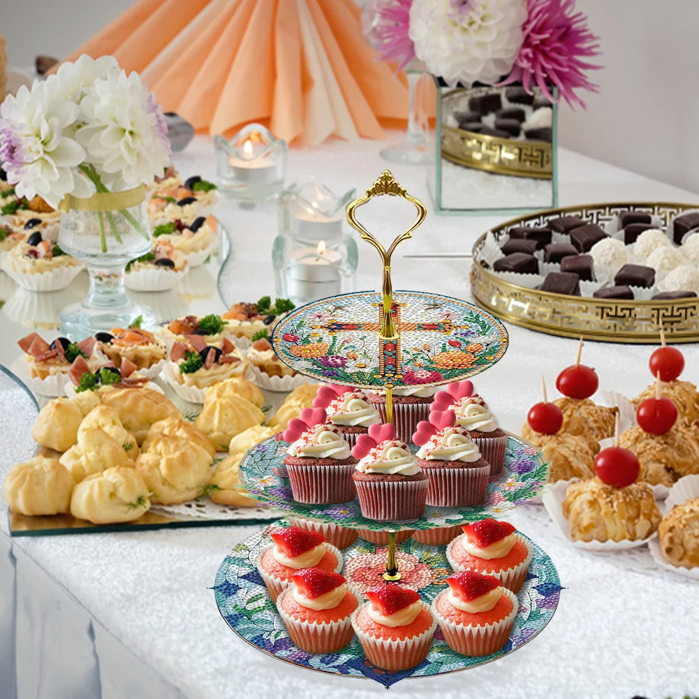 3 Tier Cross Round Diamond Painting Tray Food Plate for Adults Beginners