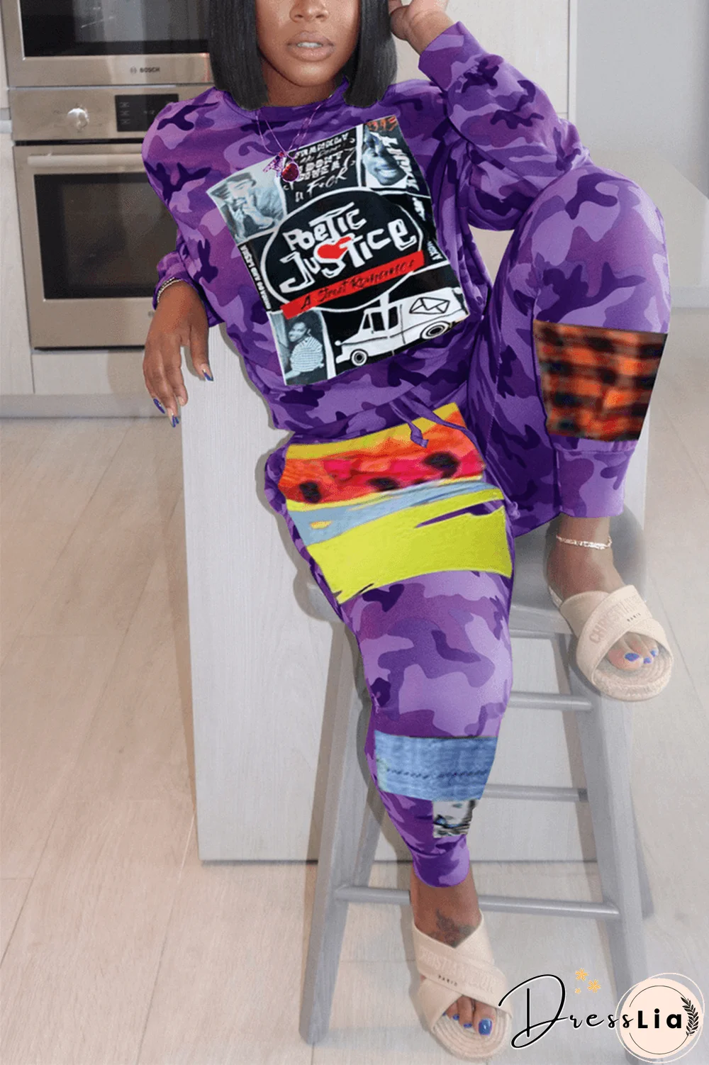 Fashion Casual Camouflage Print Sweatshirt Two Pieces