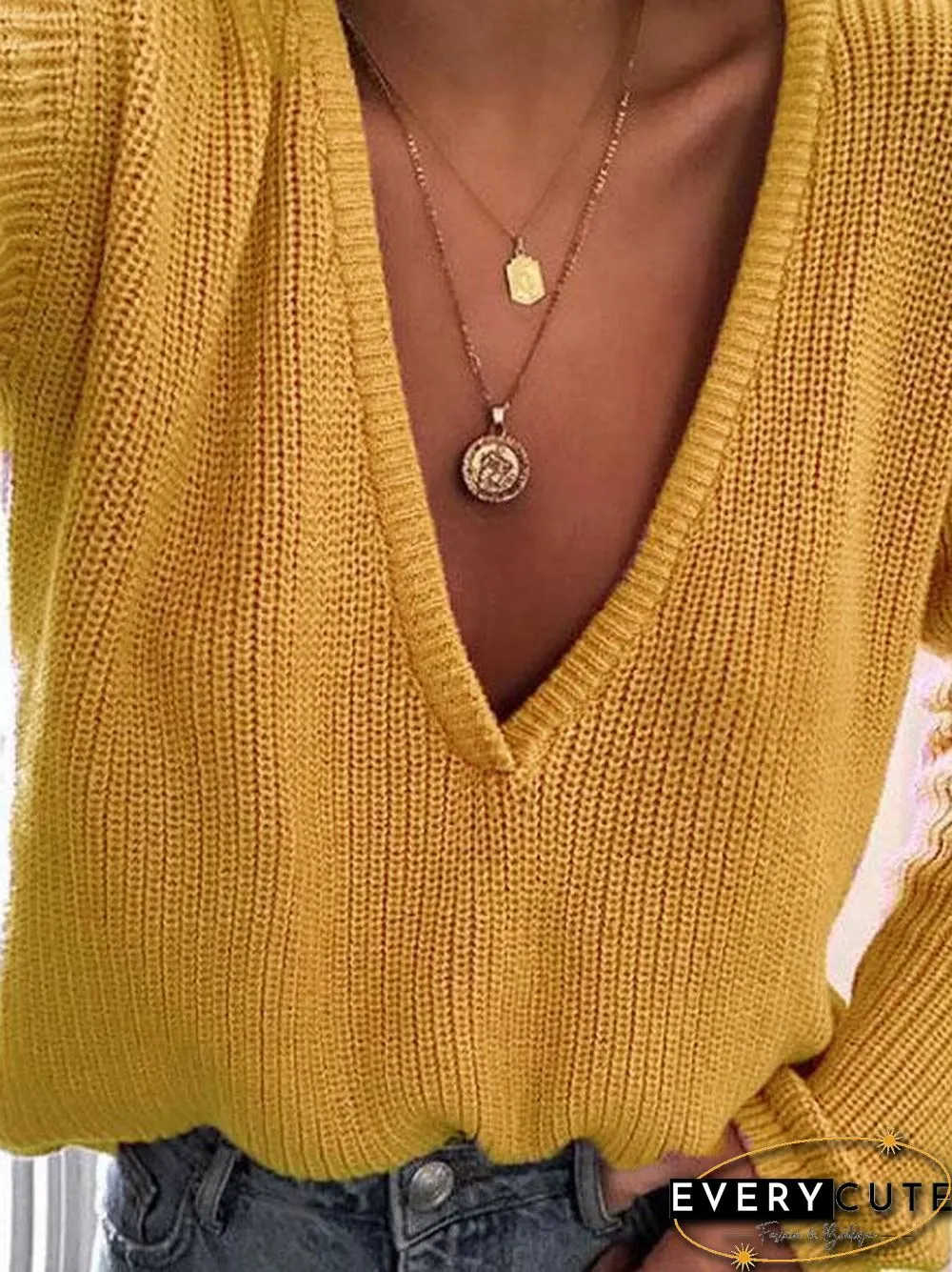 Simple 7 Colors V-neck Sweater Tops